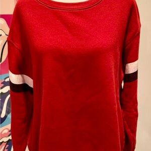 Sundry Red Crewneck Sweatshirt with White and Black Sleeve Stripes